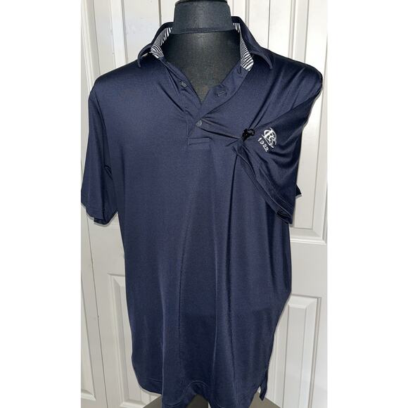 FJ Footjoy‎ Men’s Navy Golf Polo White Stripe Collar MED - Picture 1 of 8